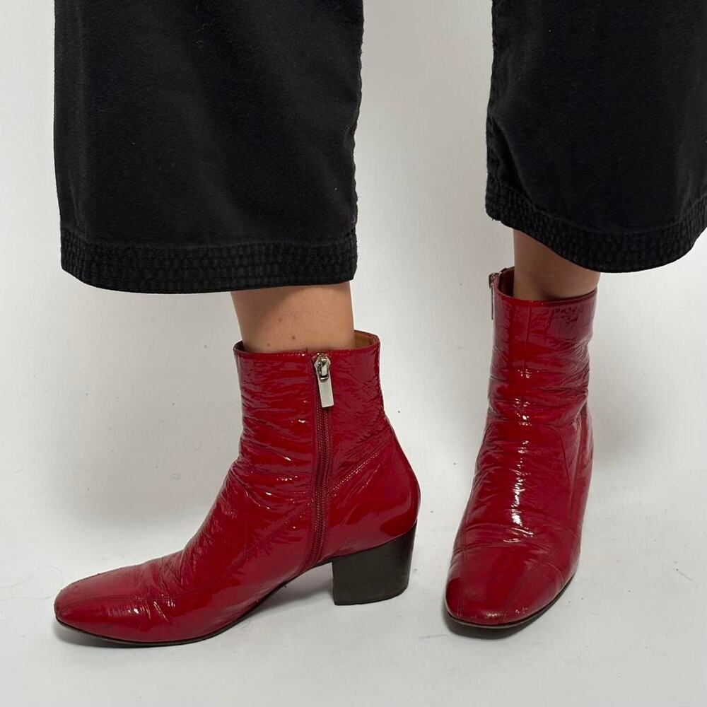 Rachel Comey Red Patent Leather Ankle Boots • Block Heel - size 38 - 7.5